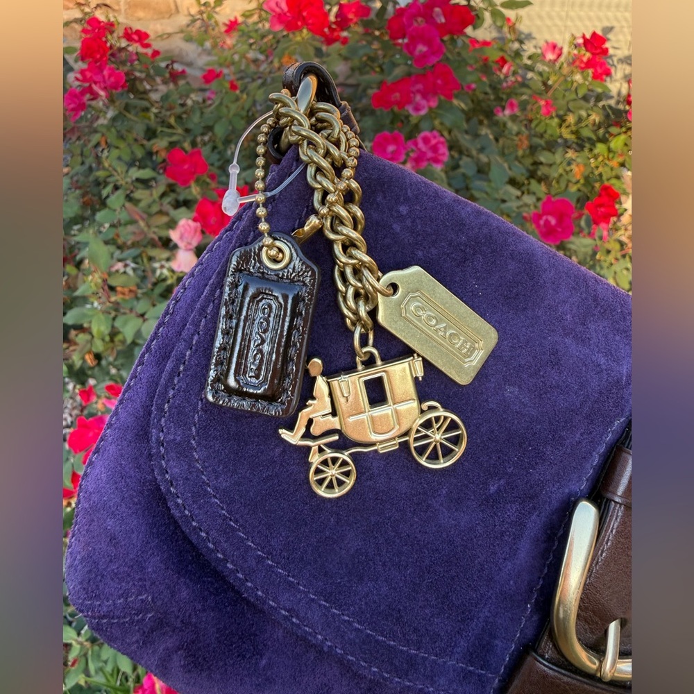 NEW COACH vintage purple suede baguette wristlet shoulder Bag Purse Clutch 42054 - Picture 2 of 12